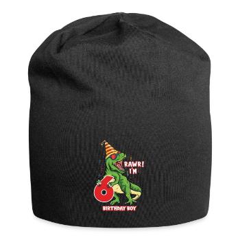 Kids 6 Years Old Dinosaur Birthday 6 Party - Jersey Beanie - black - Front