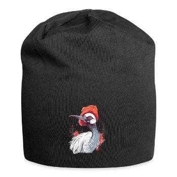 Süßer Anime -Stil Red Crowned Crane Kawaii - Jersey-Beanie - Schwarz - Vorne