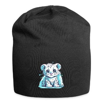 Netter Anime -Stil Schneeleopard Kawaii - Jersey-Beanie - Schwarz - Vorne