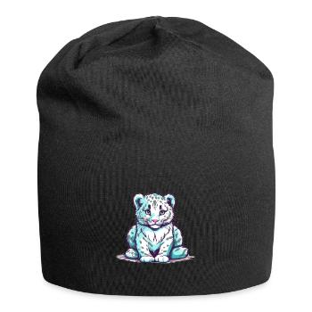 Netter Anime -Stil Schneeleopard Kawaii - Jersey-Beanie - Schwarz - Vorne