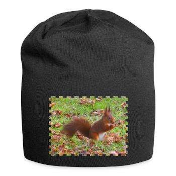 Ecureuil avec une noisette - Bonnet en jersey - noir - Devant
