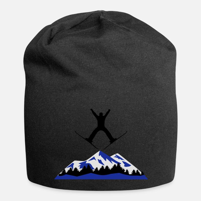 ski and mountain, ski jumping - Jersey Beanie - black