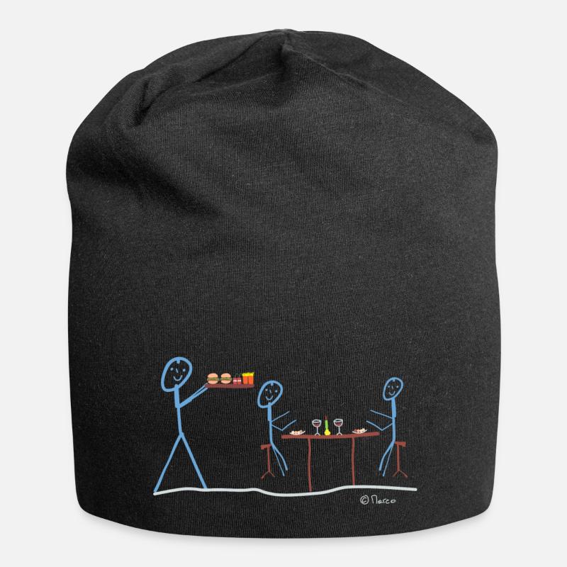 Kellner Strichmännchen, Gastronomie Beruf Ober Job - Jersey-Beanie - Schwarz