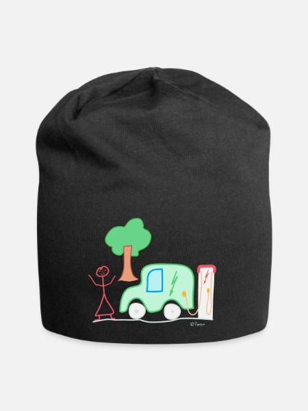 Elektromobilität Strichmännchen, Elektroauto Akku - Jersey-Beanie - Schwarz