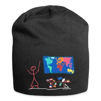 Geographie Lehrer Strichmännnchen Erdkunde Schule - Jersey-Beanie - Schwarz - Vorne