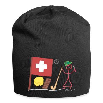 Schweiz Strichmännnchen, Nation Land Kontinent - Jersey-Beanie - Schwarz - Vorne