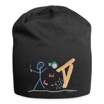 Wood Craftsman Stick Figure, Hobbyist Nature Job - Jersey Beanie - black - Front