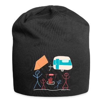 Camping Strichmännchen Zelt Mohnwagen Lagerfeuer - Jersey-Beanie - Schwarz - Vorne