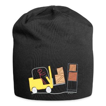 Forklift stick figure logistics woman warehouse - Jersey Beanie - black - Front