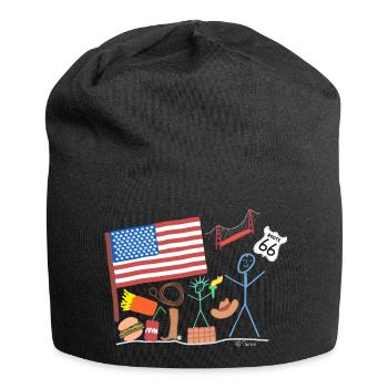 America USA Stick Figure Travel States Bridge - Jersey Beanie - black - Front
