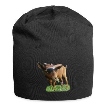 Ziege mit Brille - Jersey-Beanie - Schwarz - Vorne