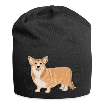 Stehender Corgi - Jersey-Beanie - Schwarz - Vorne
