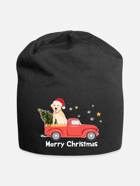 Labrador Christmas Pickup Truck - Jersey Beanie - black