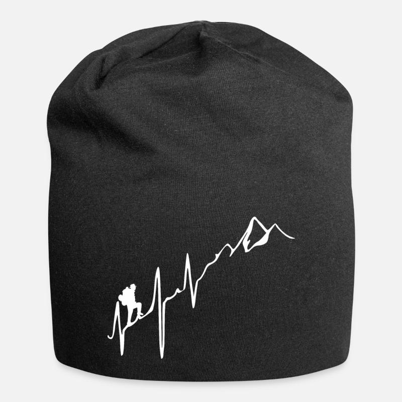 Herzschlag - Wandern - Berge - Jersey-Beanie - Schwarz