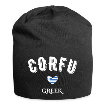 Griechisches Korfu - Jersey-Beanie - Schwarz - Vorne