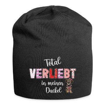 Verliebt in mein Dackelmädchen, süßes Dackelmotiv - Jersey-Beanie - Schwarz - Vorne