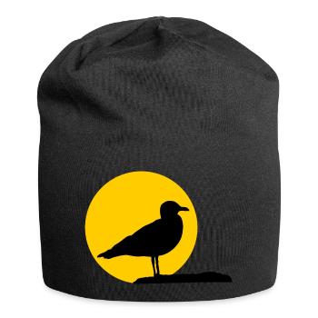 Seagull in front of sun - Jersey Beanie - black - Front