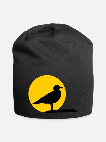 Seagull in front of sun - Jersey Beanie - black