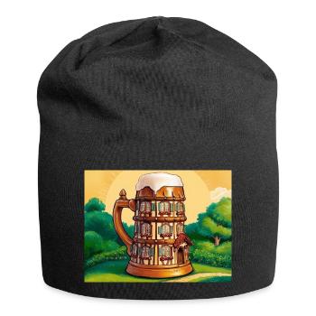 Ein Fachwerkhaus in Form eines Bieres - Jersey-Beanie - Schwarz - Vorne