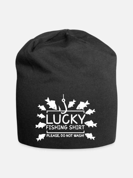 Lucky Fishin Shirt with Fish Motif - Jersey Beanie - black
