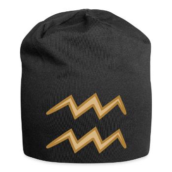 Aquarius Zodiac Symbol Two Tone Golden - Jersey Beanie - black - Front