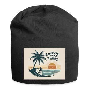 Surfer reitet Welle mit Sonnenuntergang am Meer - Jersey-Beanie - Schwarz - Vorne