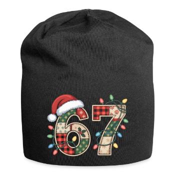 Lustige Xmas Zahl 67 mit Lichterkette - Jersey-Beanie - Schwarz - Vorne