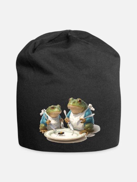 Frosch-Dinner: Fliege am Teller - Jersey-Beanie - Schwarz