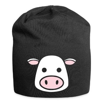 Mignonne Tête de Vache Visage Vector de la BD - Bonnet en jersey - noir - Devant