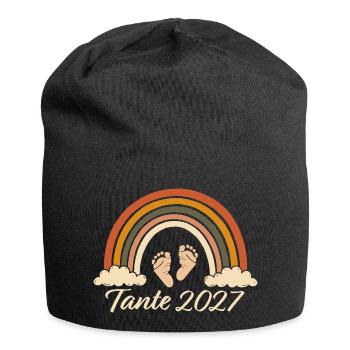 Tante 2027 Schwangerschaft Ankündigung Regenbogen - Jersey-Beanie - Schwarz - Vorne