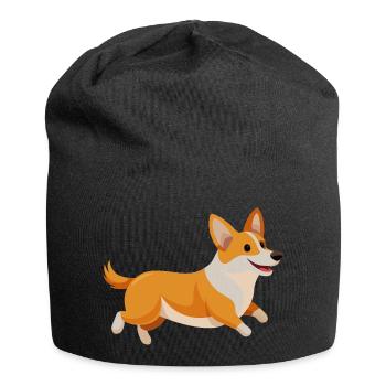 Corgi-Lauf - Jersey-Beanie - Schwarz - Vorne