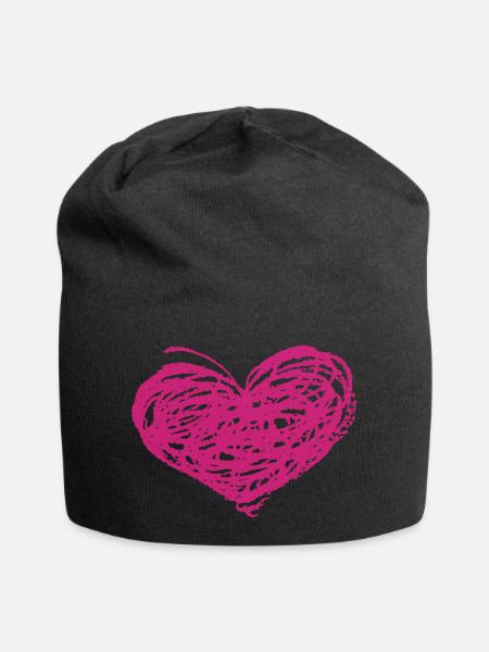 Rosa Herz-Scribble Kunst - Jersey-Beanie - Schwarz