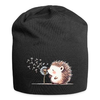 Igel mit Pusteblume - Jersey-Beanie - Schwarz - Vorne