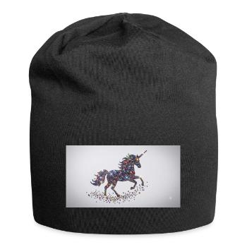 Glitzerndes Einhorn-Mosaik - Jersey-Beanie - Schwarz - Vorne