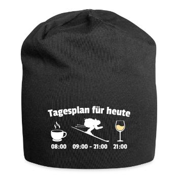 Tagesplan Kaffee Skifahren Weißwein Piste Geschenk - Jersey-Beanie - Schwarz - Vorne