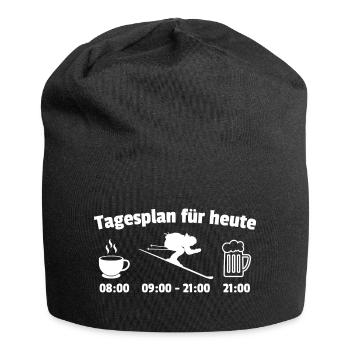 Tagesplan Kaffee Skifahren Bier Ski Piste Geschenk - Jersey-Beanie - Schwarz - Vorne