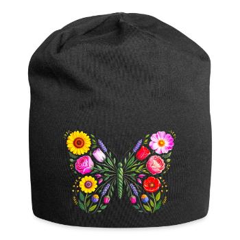 Women's Floral Butterfly Silhouette - Jersey Beanie - black - Front