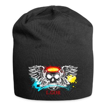 L.Gor stylischer Totenkopf - Jersey-Beanie - Schwarz - Vorne