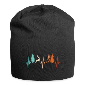Chasse, Heartbeat, Chasseur, Forestier, Permis de chasse, Red Deer - Bonnet en jersey - noir - Devant