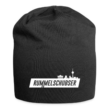 💪 Rummelschubser Skyline, horizontal, weiß - Jersey-Beanie - Schwarz - Vorne