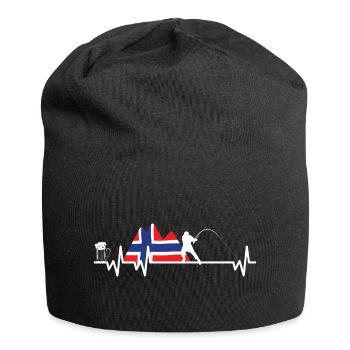 Fishing Beer Heartbeat Angler Norway Gift - Jersey Beanie - black - Front