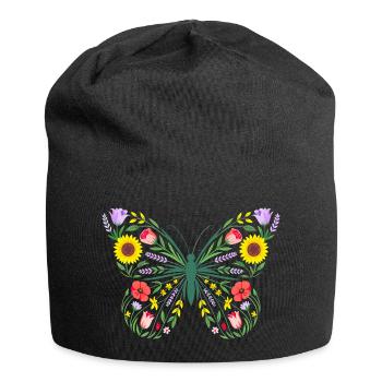 Women's Floral Butterfly Silhouette - Jersey Beanie - black - Front