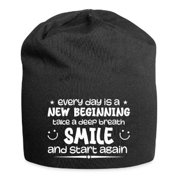Jeder Tag ist ein Neuanfang - Inspirierend - Jersey-Beanie - Schwarz - Vorne