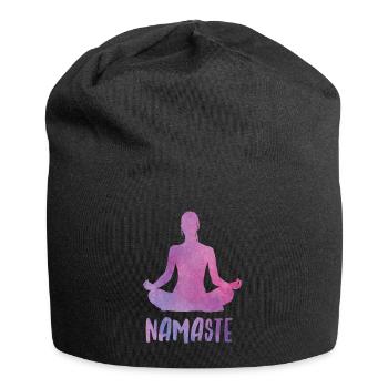 Yoga Silhouette mit Namaste Schriftzug - Jersey-Beanie - Schwarz - Vorne