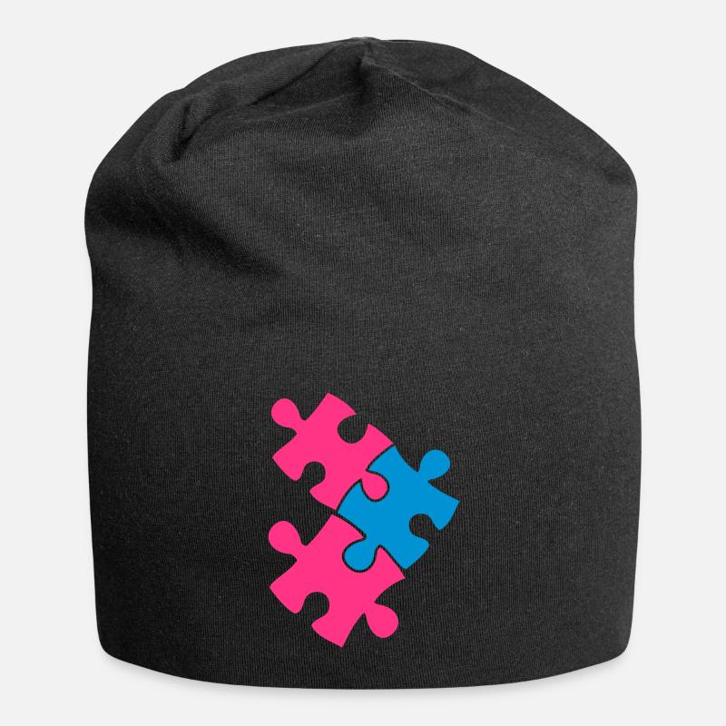 three jigsaw pieces fitting in two colour cute - Jersey Beanie - black