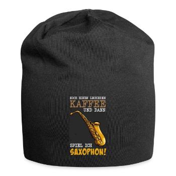 Noch einen Kaffee und dann spiel ich Saxophon - Jersey-Beanie - Schwarz - Vorne