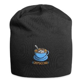 Catpuccino - lustige Katze in Kaffee - Cappuccino - Jersey-Beanie - Schwarz - Vorne
