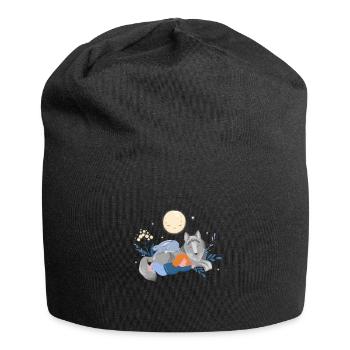Kind schlummert mit Tieren - Jersey-Beanie - Schwarz - Vorne