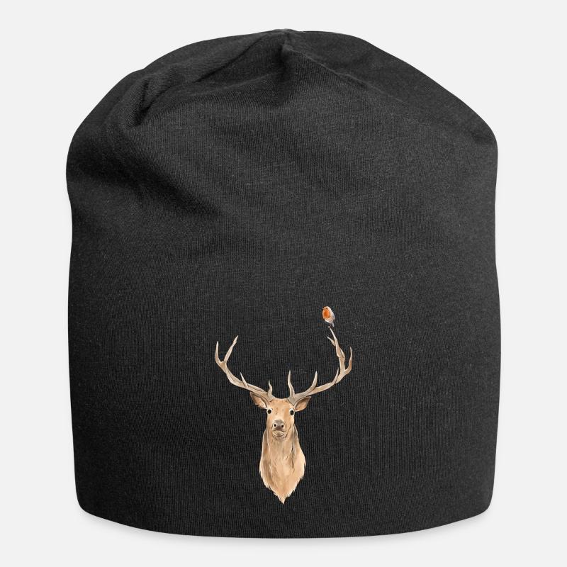 Bird and Deer - Jersey Beanie - black