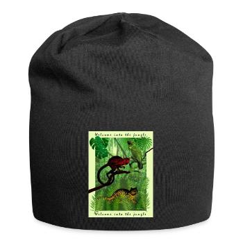 Tiere im Dschungel - Jersey-Beanie - Schwarz - Vorne